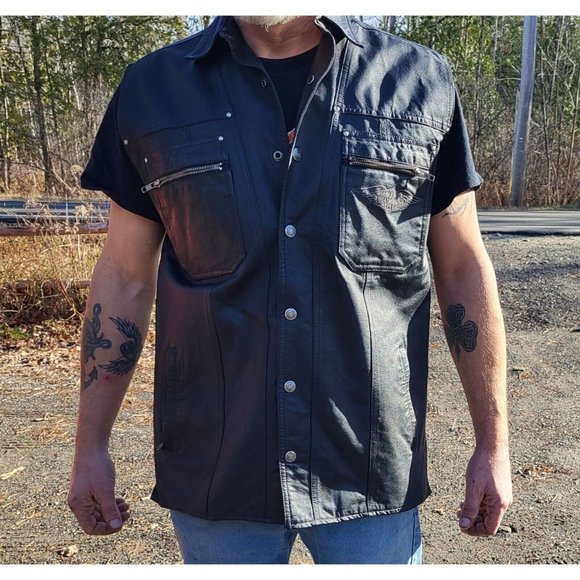 RARE HARLEY DAVIDSON® BLACK LEATHER VEST JACKET MENS LARGE 32